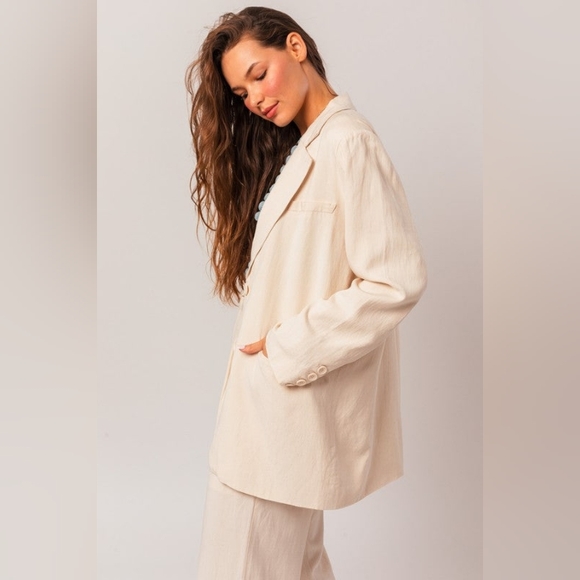 Vintage 80's style Sag Harbor woman cream linen blazer - Picture 5 of 8